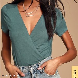 Lulus slate blue short sleeve surprise bodysuit